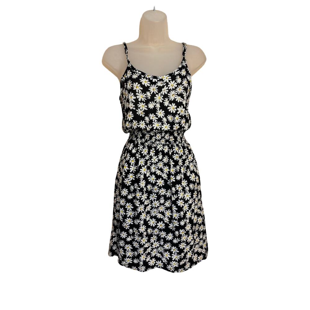5th & Love cinch waist black white Daisy print mini dress sz L